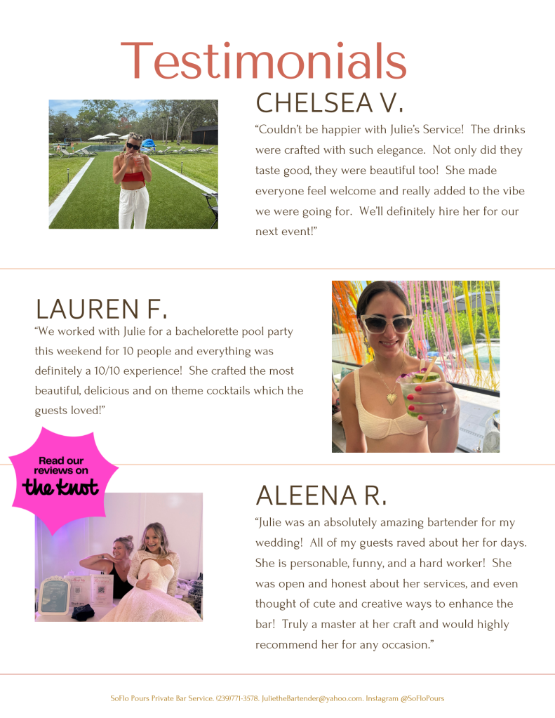 Naples Florida Bar service Testimonials 